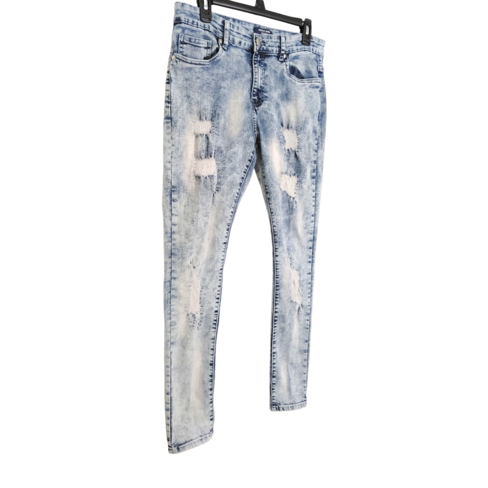 Hustle Skinny Super Stretch Distressed Denim Jeans Sz 34 - Picture 3 of 9